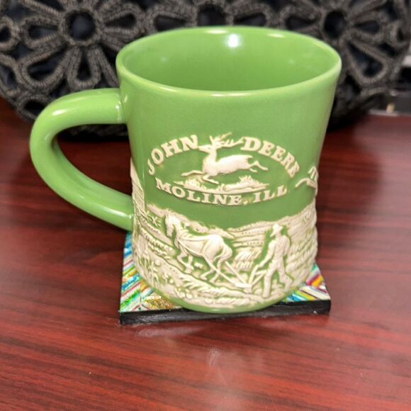 JOHN DEERE VINTAGE Rare Green White Authentic Farming Field Textured Art Mug - Picture 2 of 6